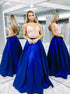 Two Pieces Satin Spaghetti Strap Prom Dress With Lace LBQ1967